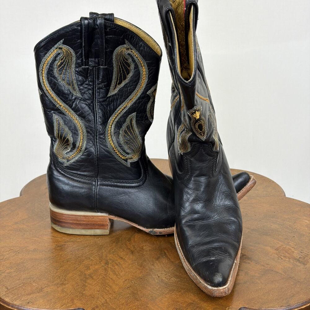 Vintage 90's Donaldo Black Pointed Toe Western Womens Boot Size MEXICO MADE